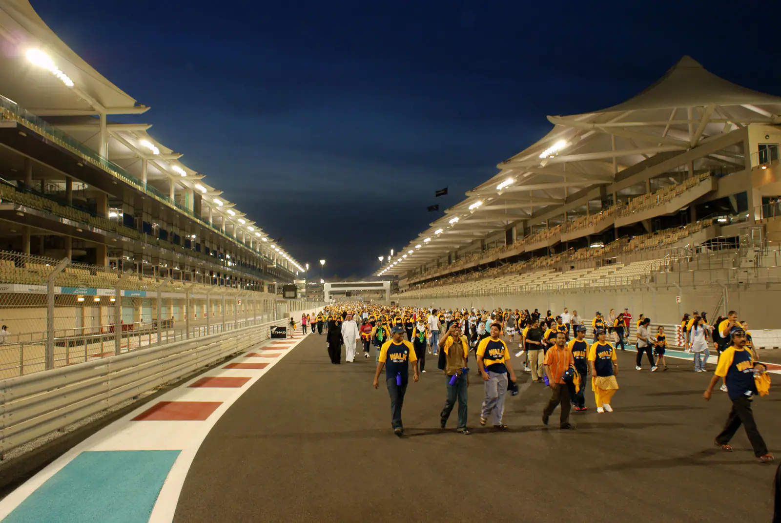 Yas Marina Circuit during a walkathon, 20 November 2009. Archival photograph; not the current track layout.