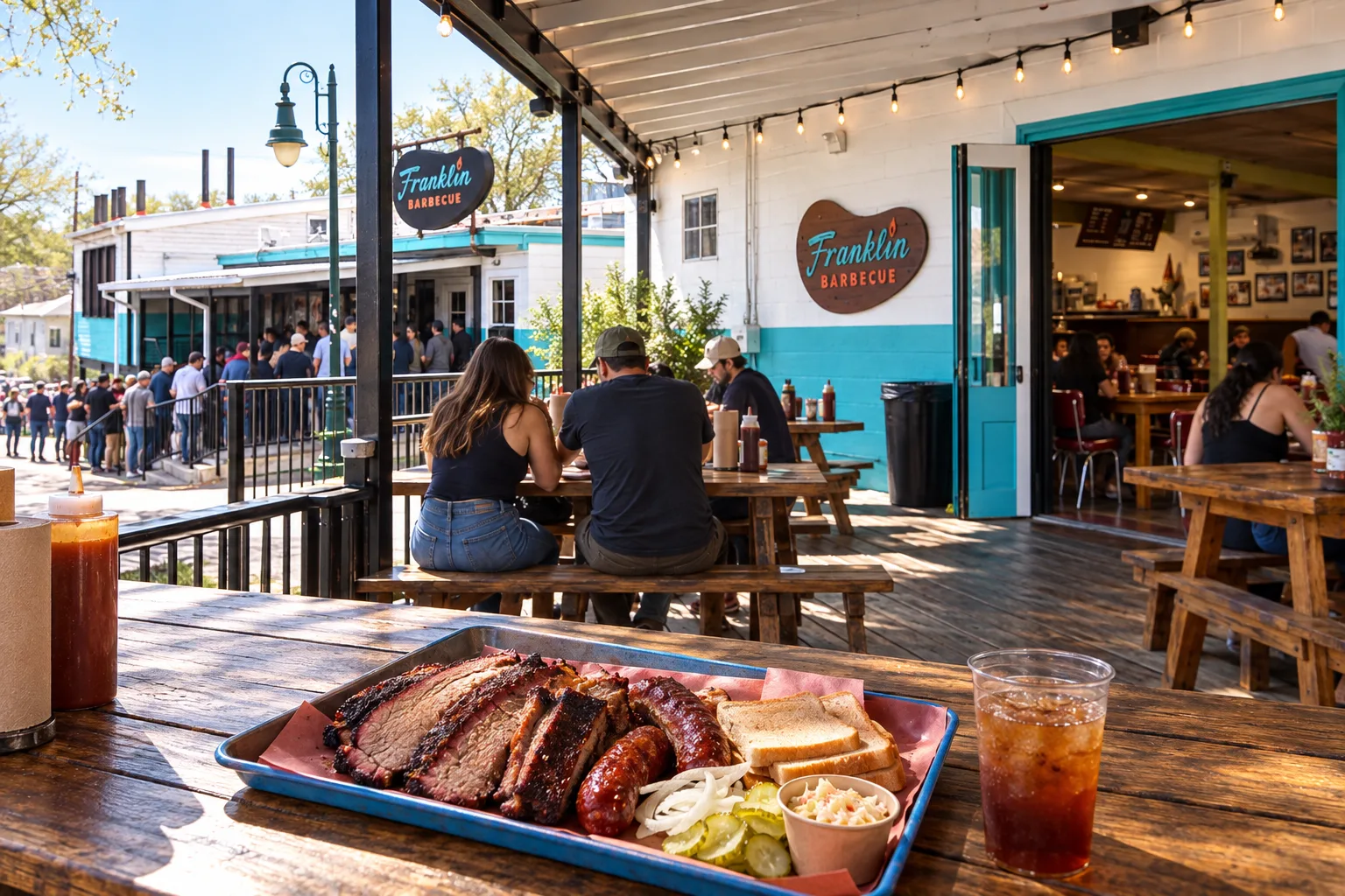 Brisket, ribs and sausage on the outdoor deck