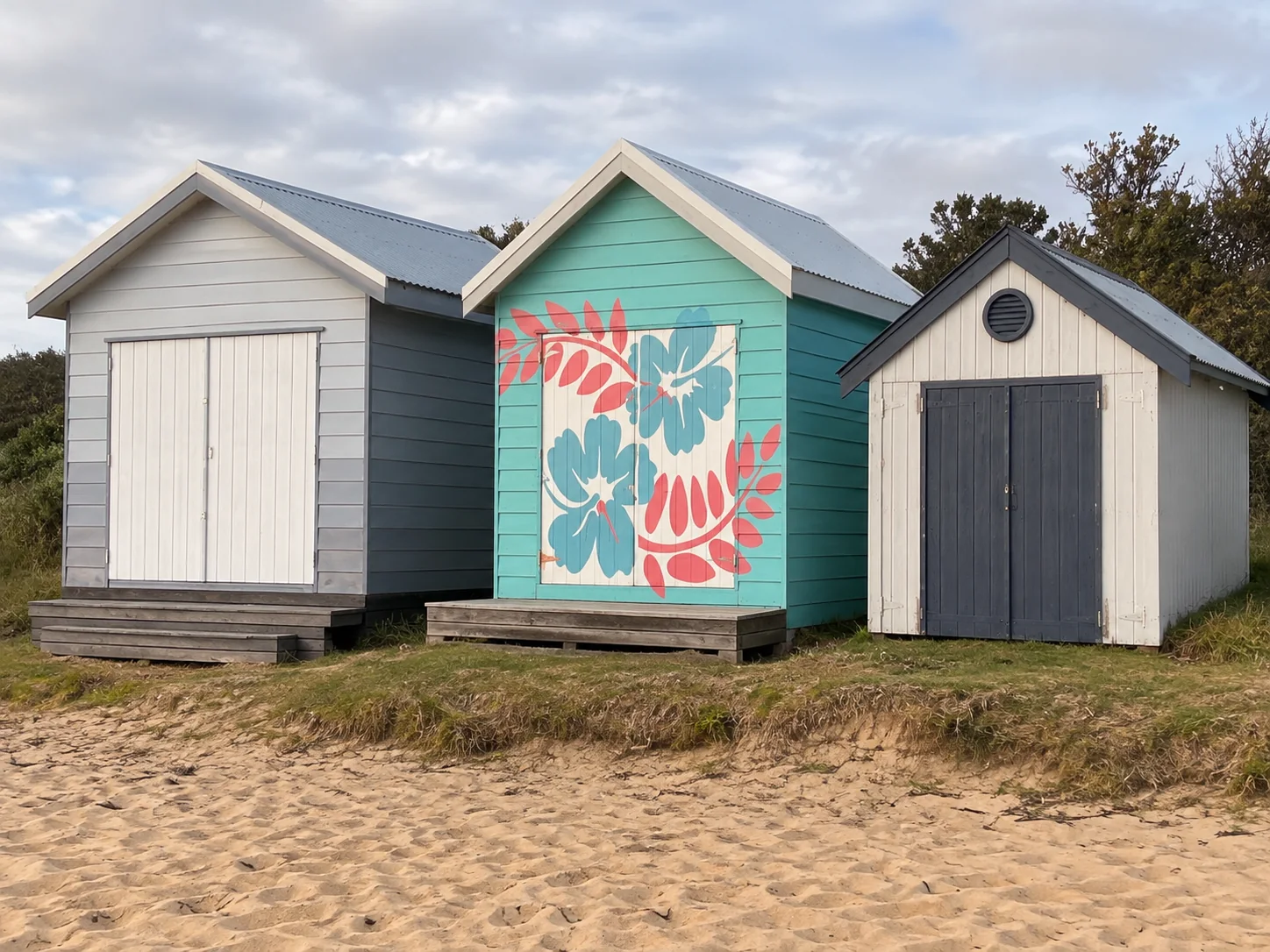 Timber bathing boxes on the Mornington Peninsula foreshore