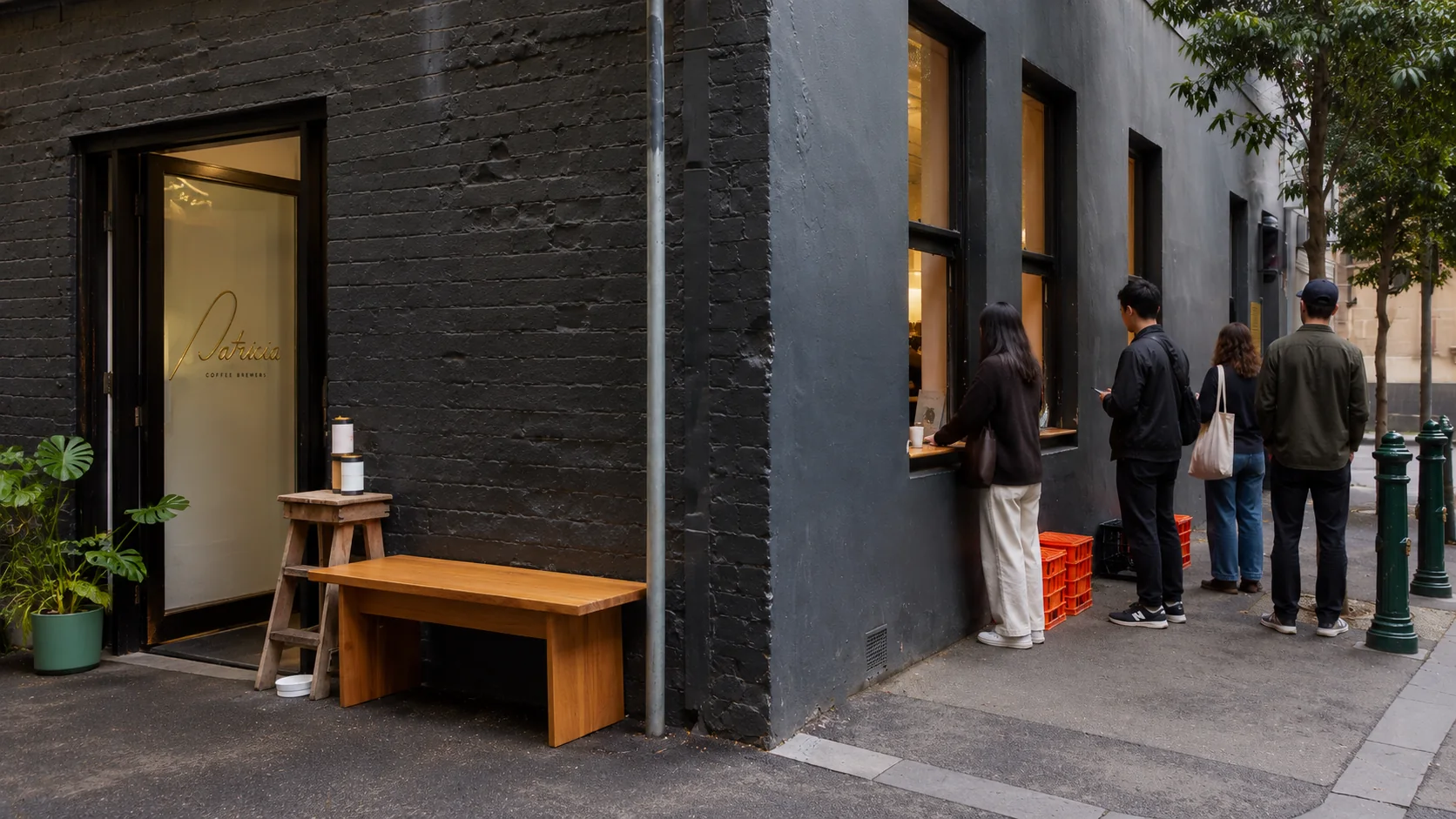 Patricia’s Little William Street doorway and charcoal window wall