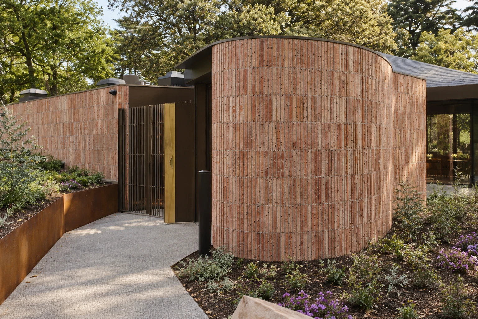 Yiaga’s curved brick entrance in Fitzroy Gardens
