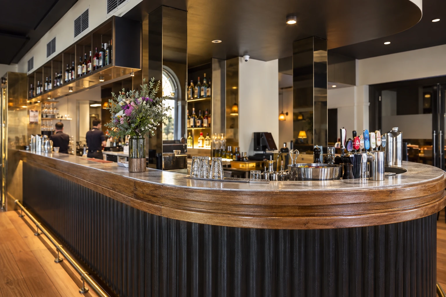 The curved bar at Lamaro’s Hotel
