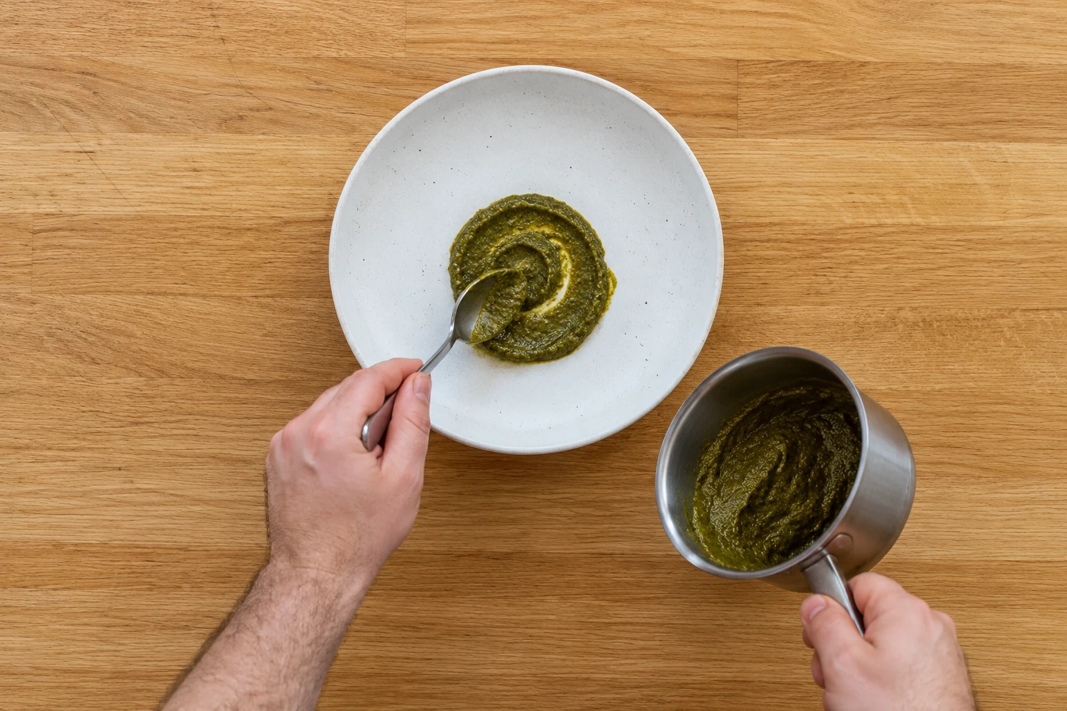 A sauce being plated at Saadi