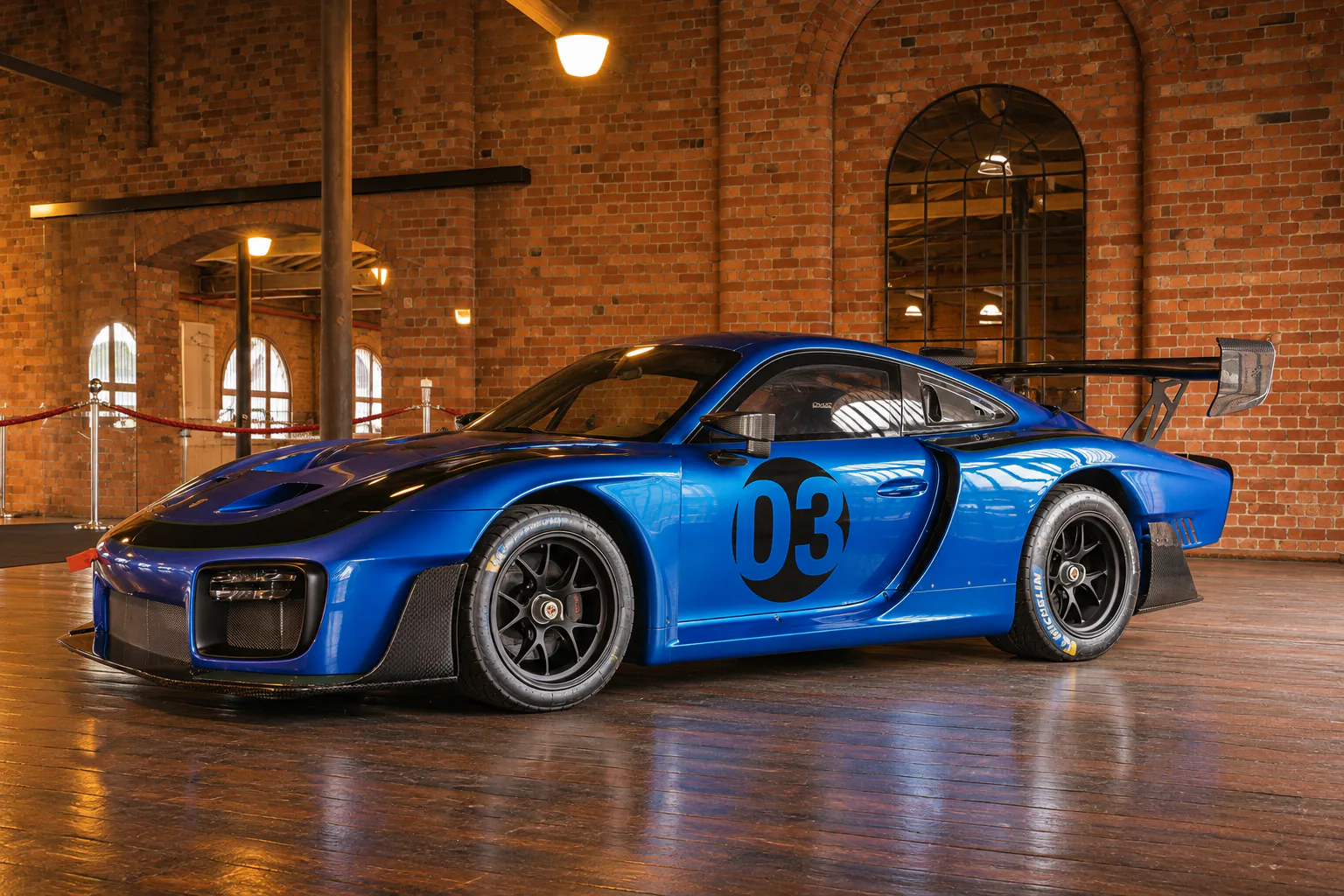 The blue number 03 Porsche 935, with its full body and rear wing visible.