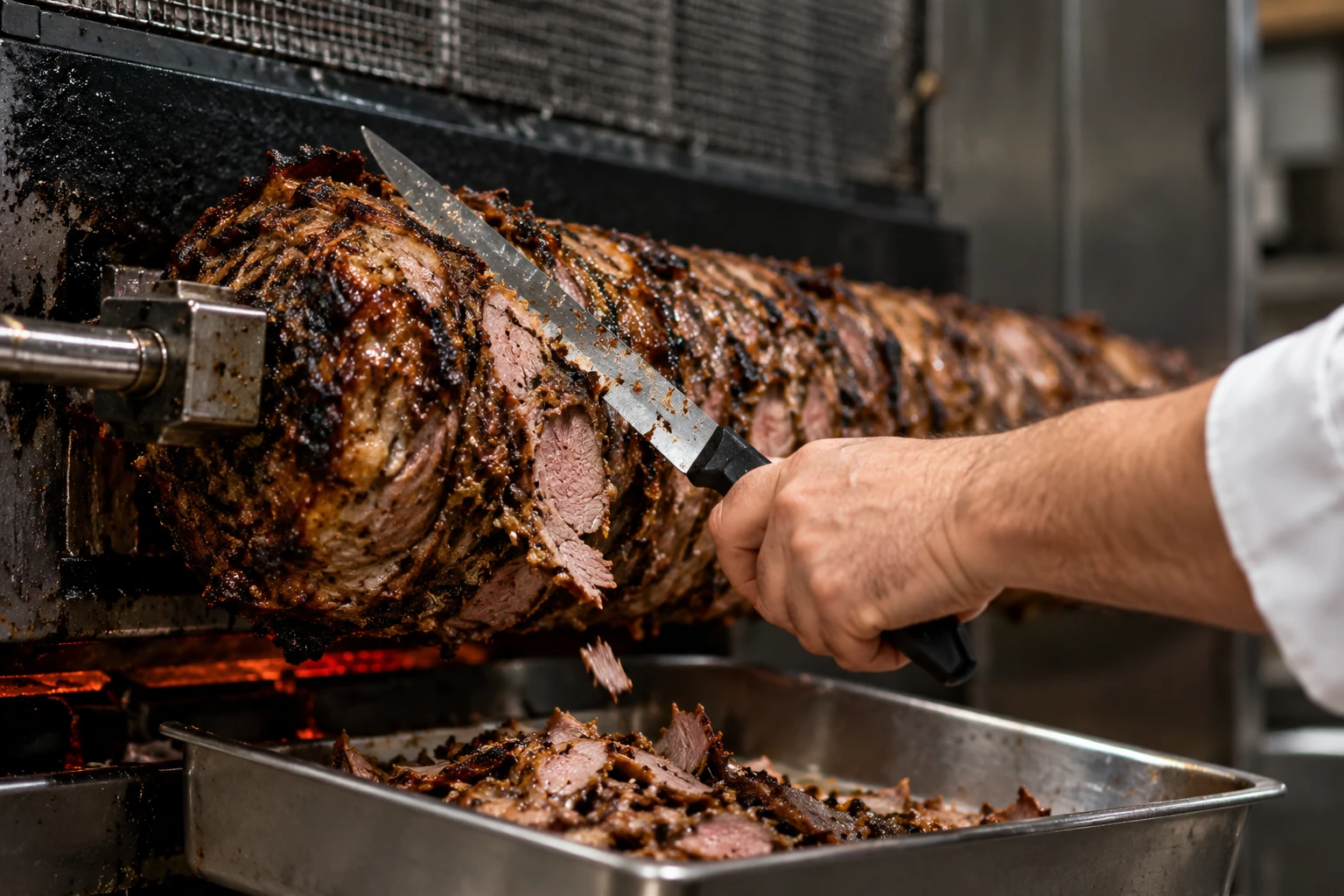 Meat being carved from the spit at Stalactites