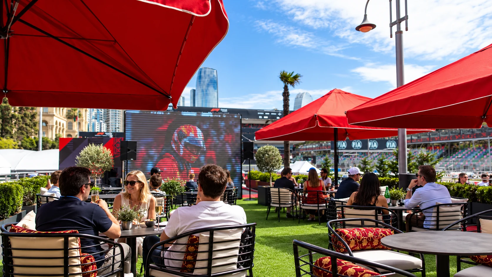 Champions Club terrace at Baku City Circuit.