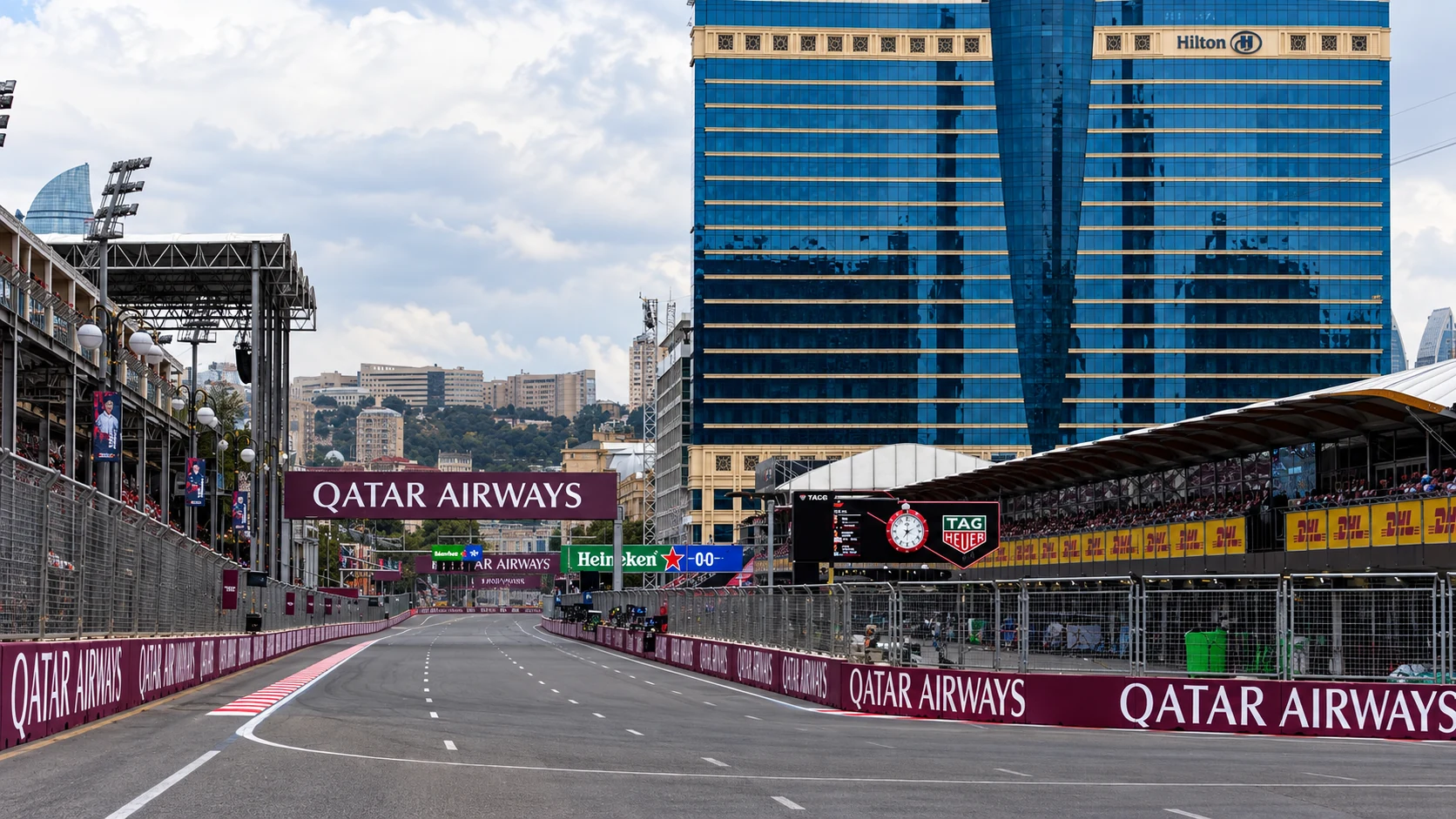 First-corner grandstand at Baku City Circuit.
