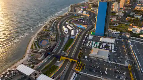 Southern Jeddah Corniche Circuit and covered stands beside the Red Sea