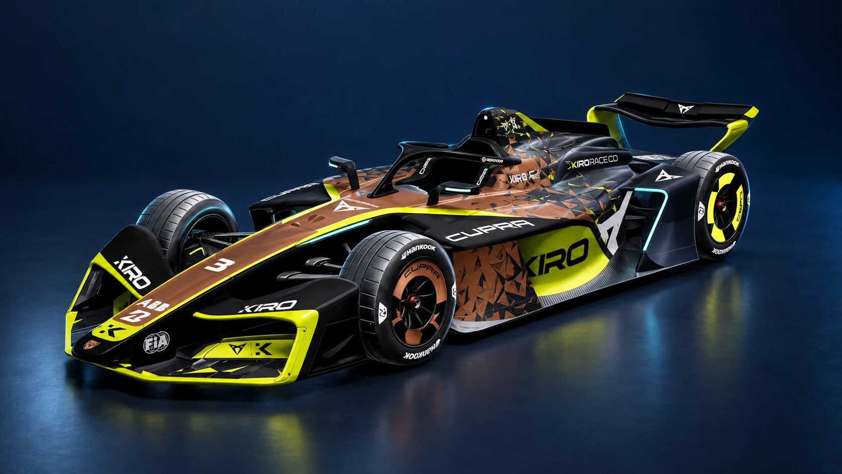 CUPRA KIRO Formula E car in a front three-quarter view.