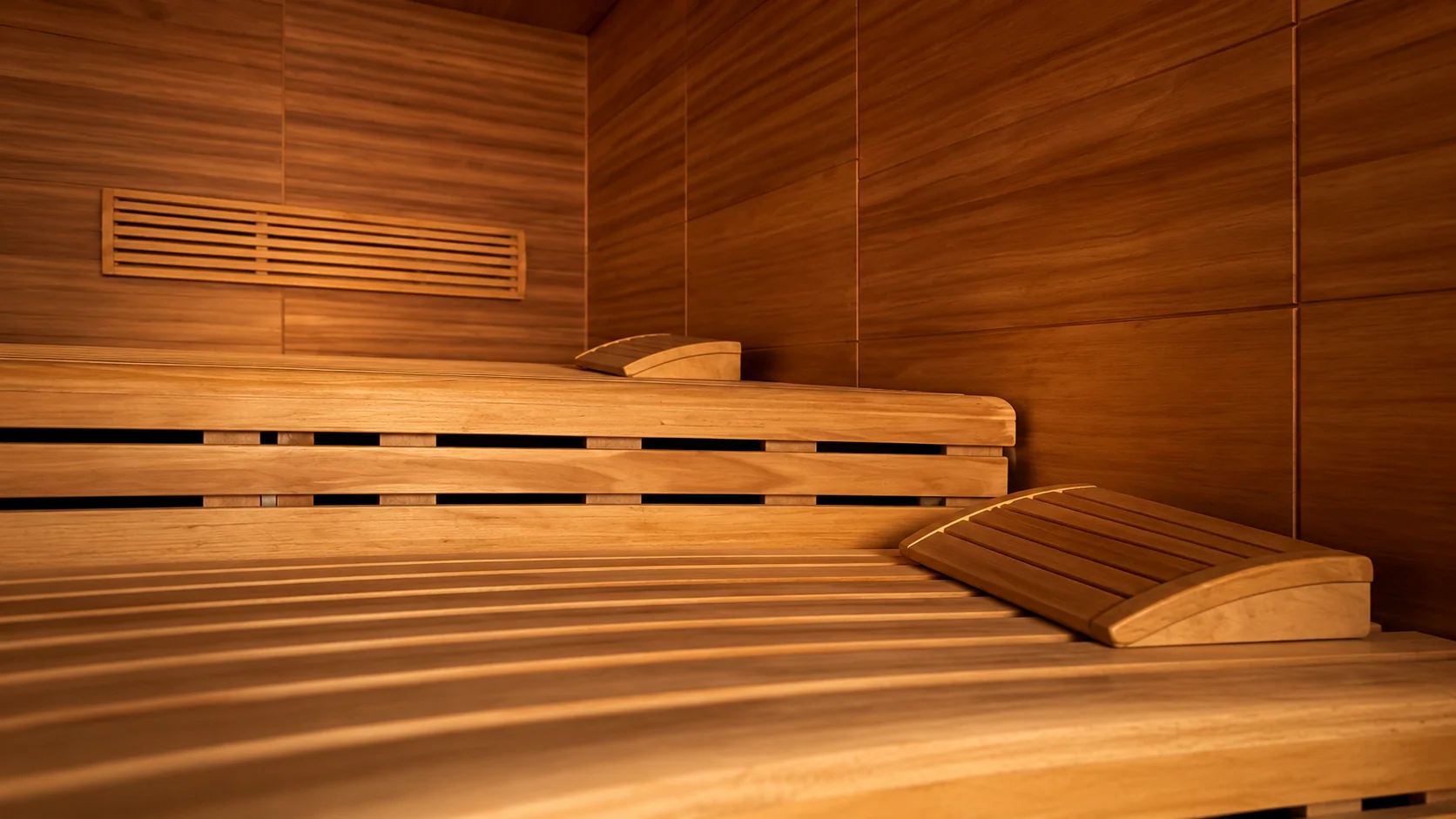 Timber benches inside Canyon Ranch Las Vegas Finnish sauna