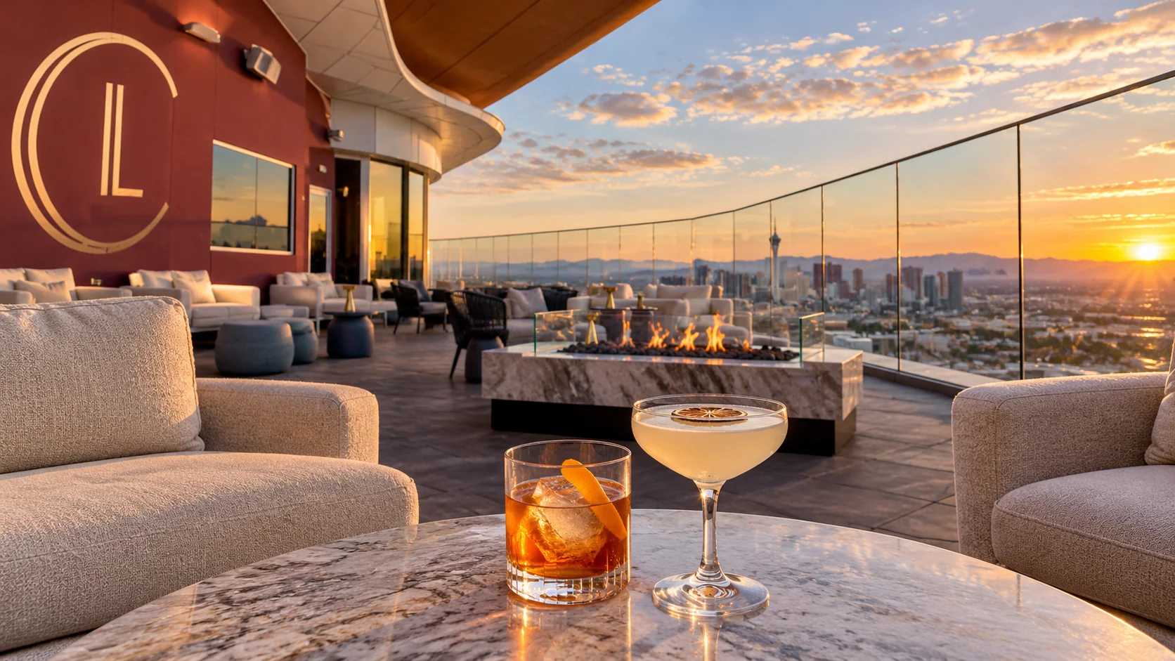 Cocktails overlooking downtown from Legacy Club