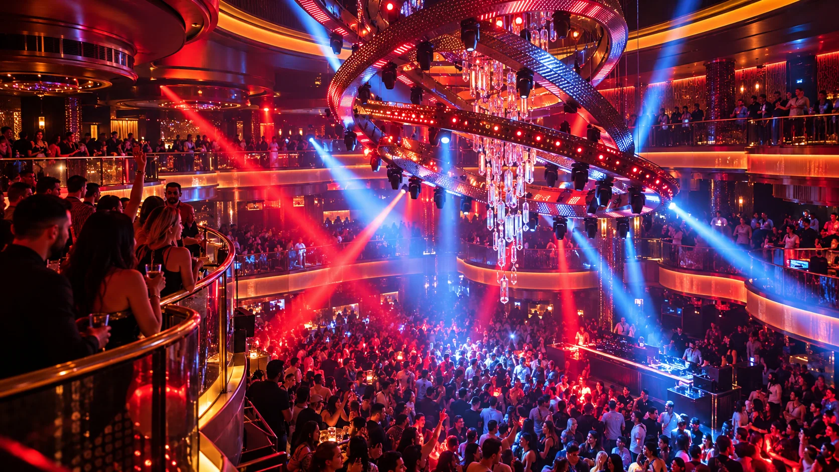 A crowd and lighting inside OMNIA Las Vegas
