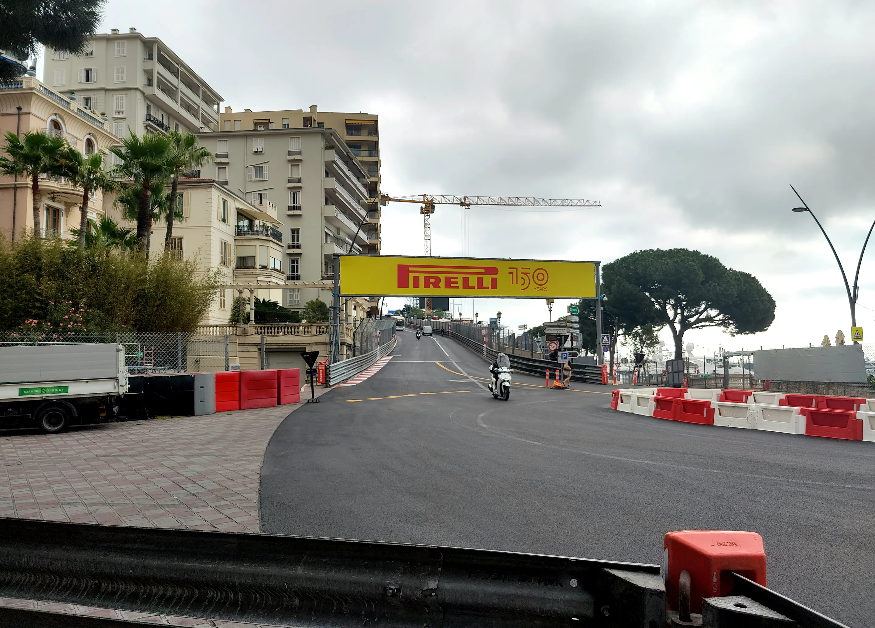 The road and barriers through Sainte Dévote on the Circuit de Monaco.