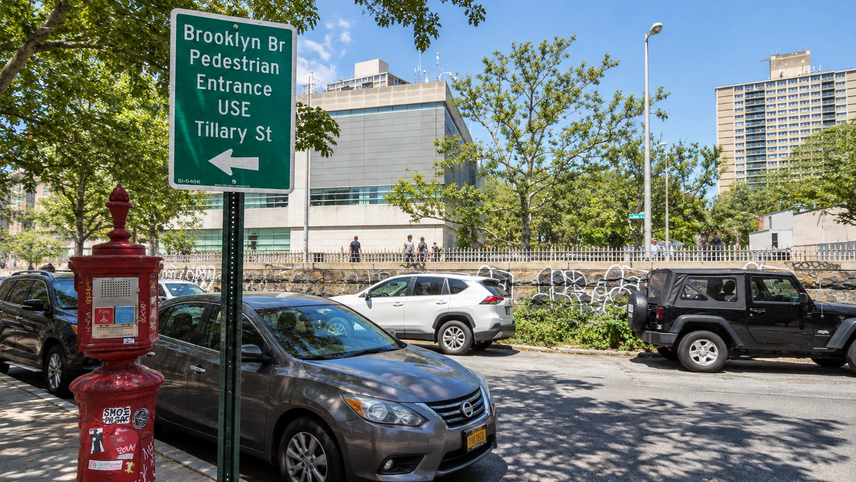 Brooklyn pedestrian approach at Tillary and Adams