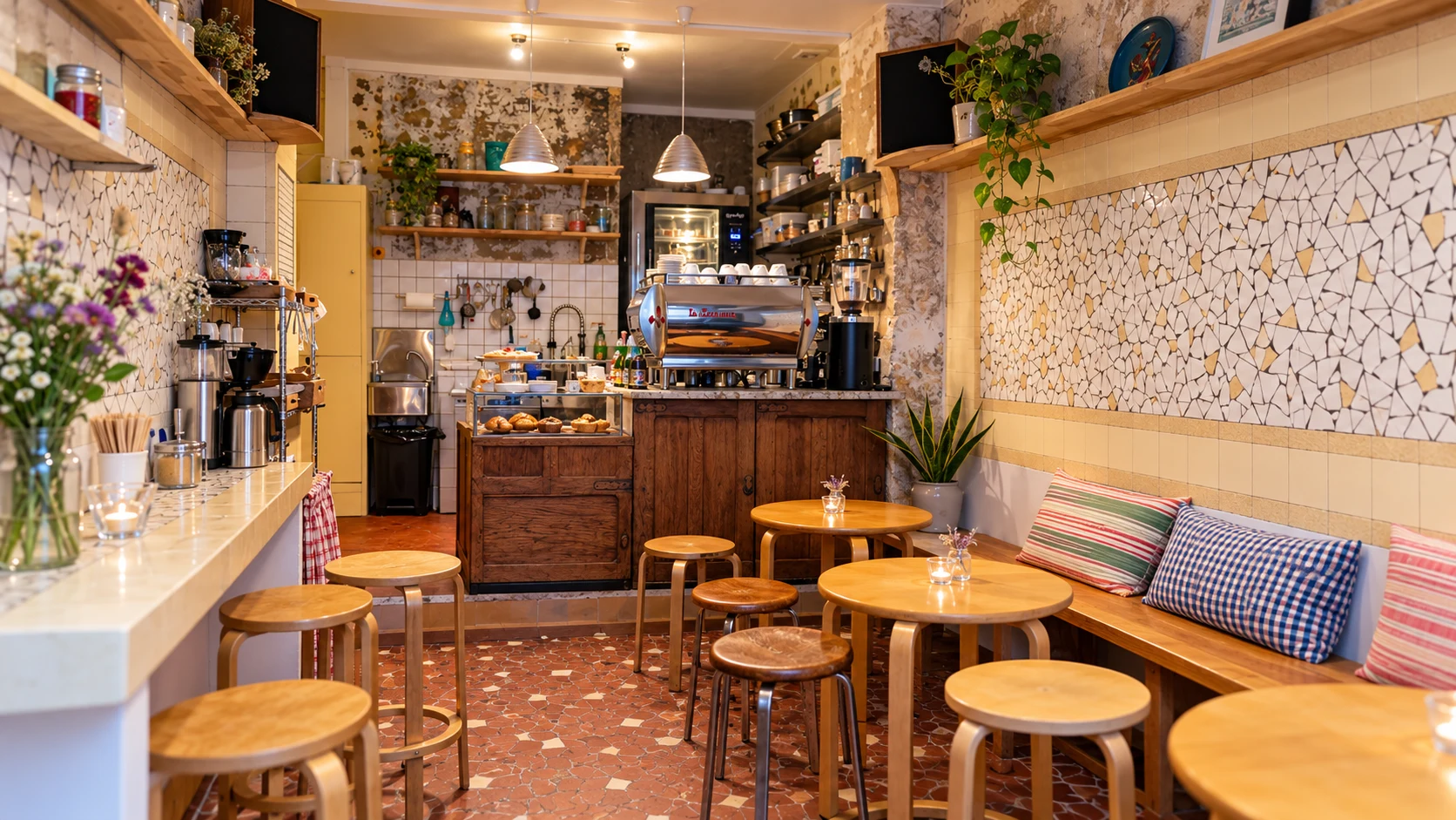Mosaic-walled café