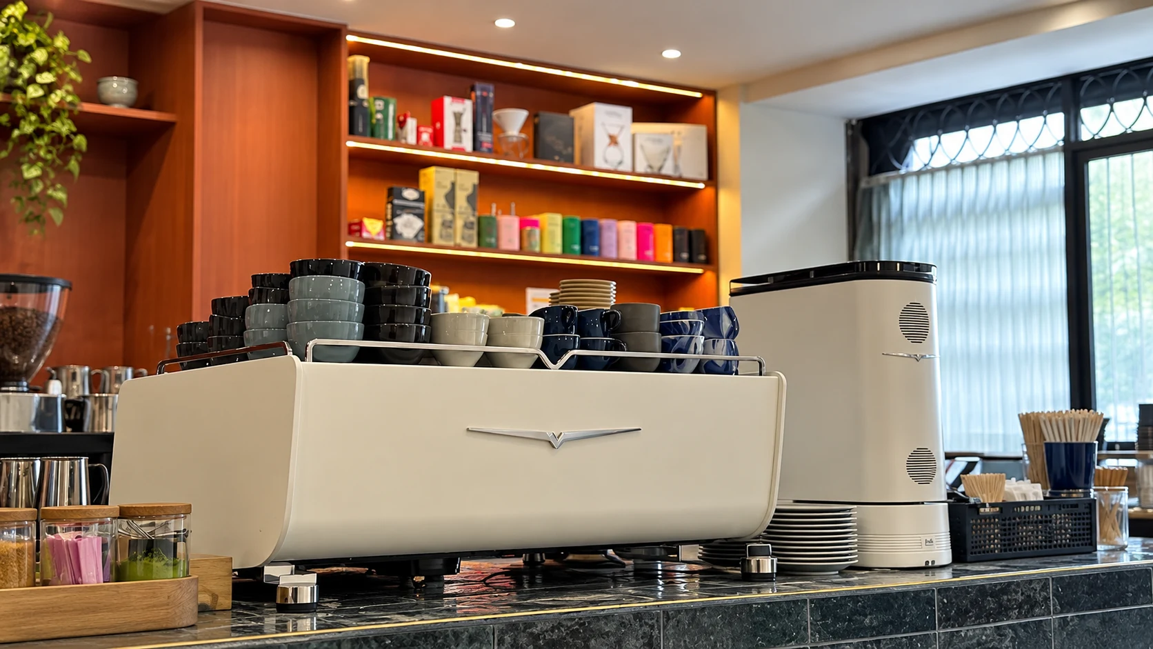 Coffee counter & bean shelves