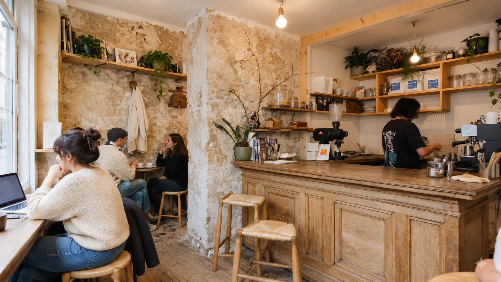 Wooden counter & shelves