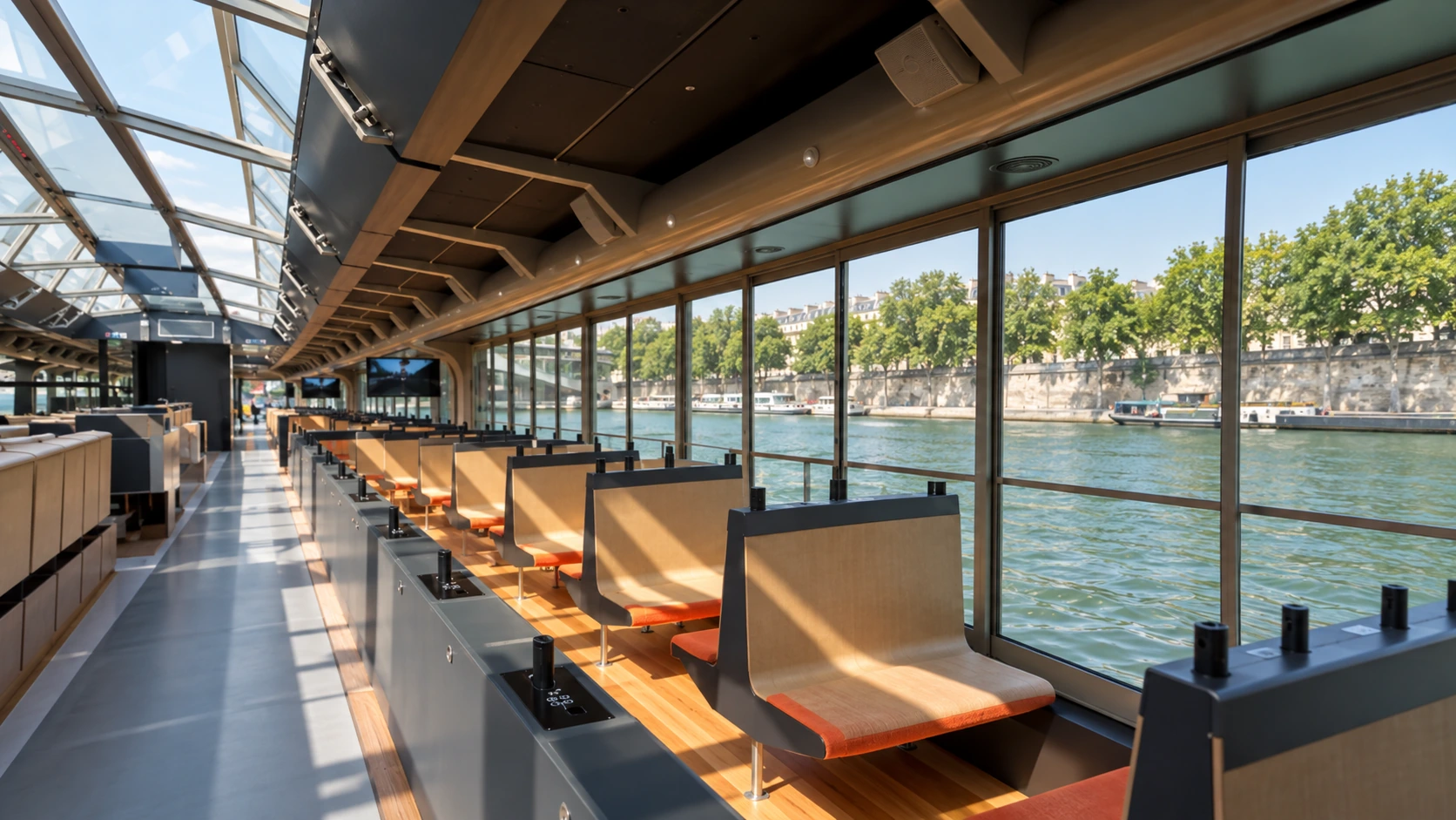 Inside a sightseeing boat
