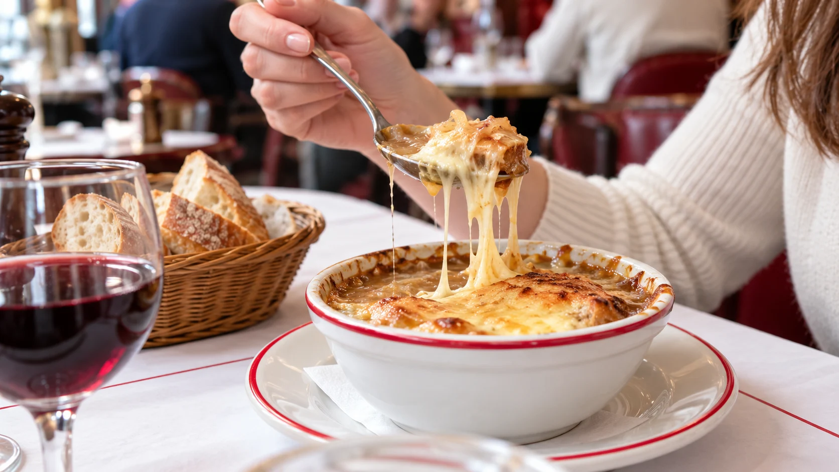 Onion soup — side view