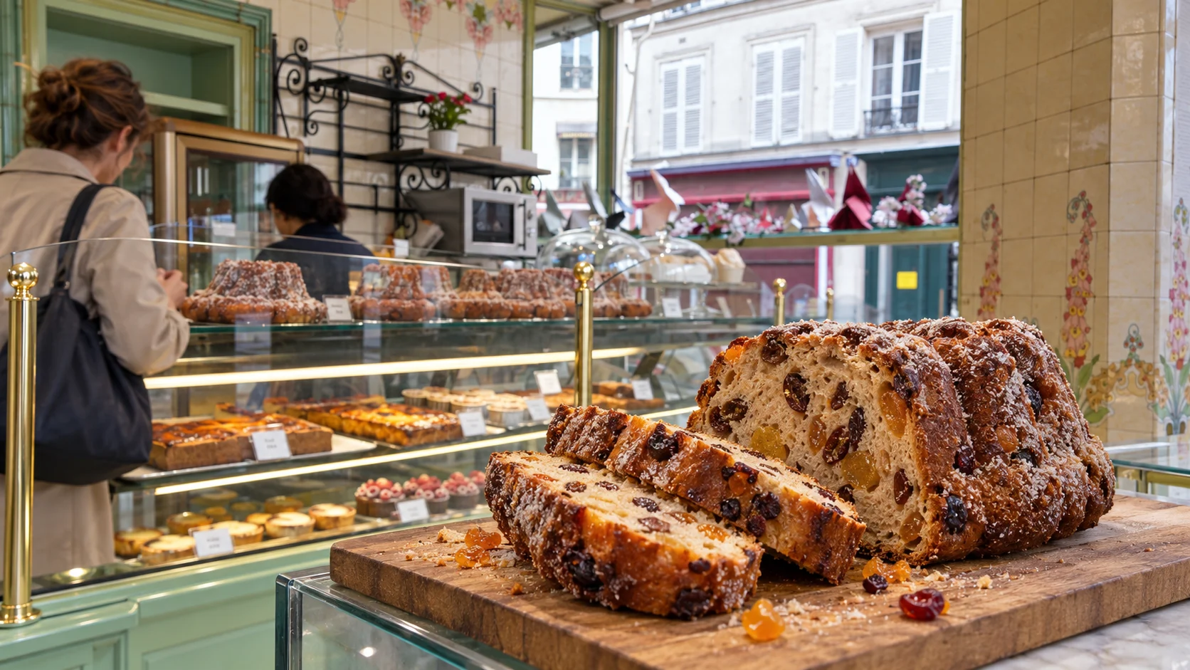 Fruit bread on the bakery counter