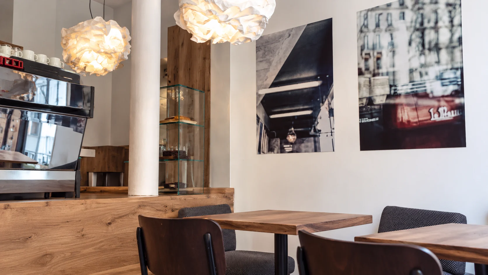 Photography wall and white cafe room