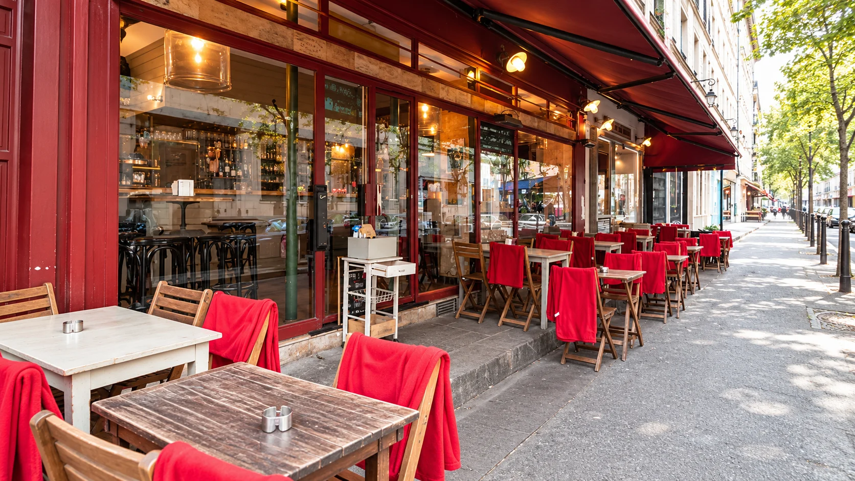 Terrace chairs and glass frontage