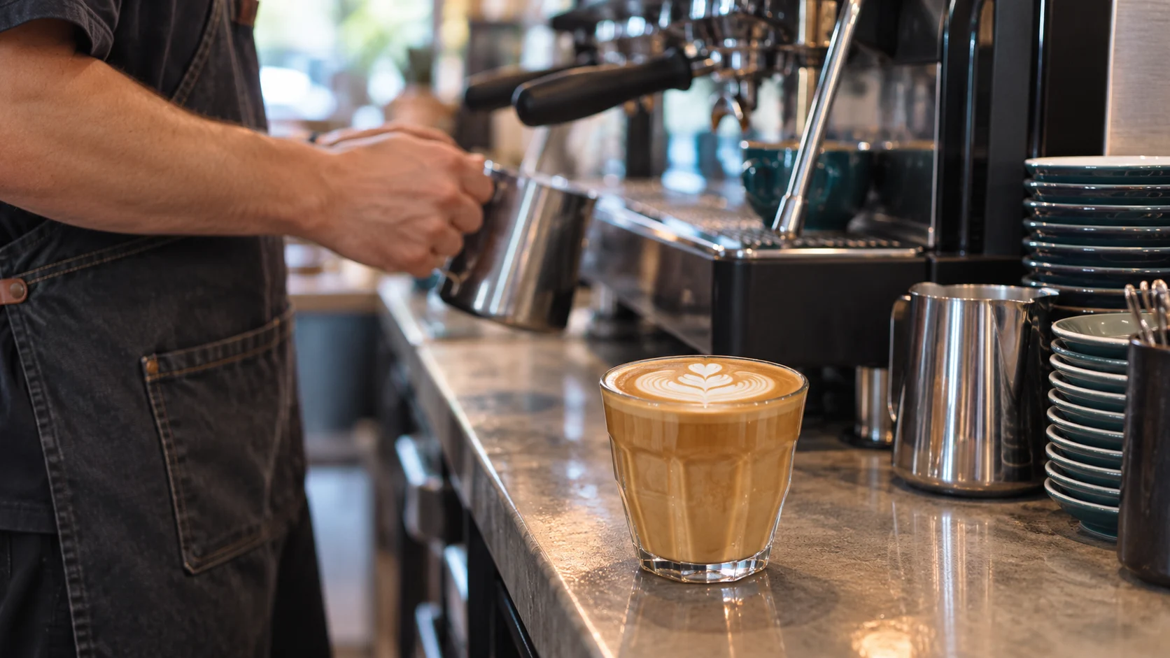Flat white in a ribbed glass