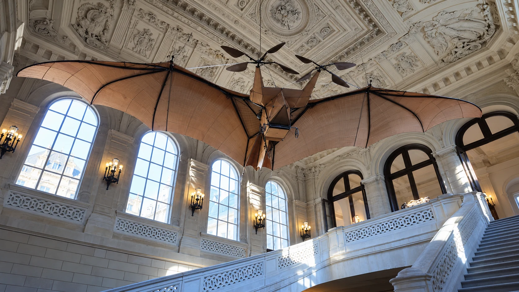 Ader above the staircase at Musée des Arts et Métiers, Paris