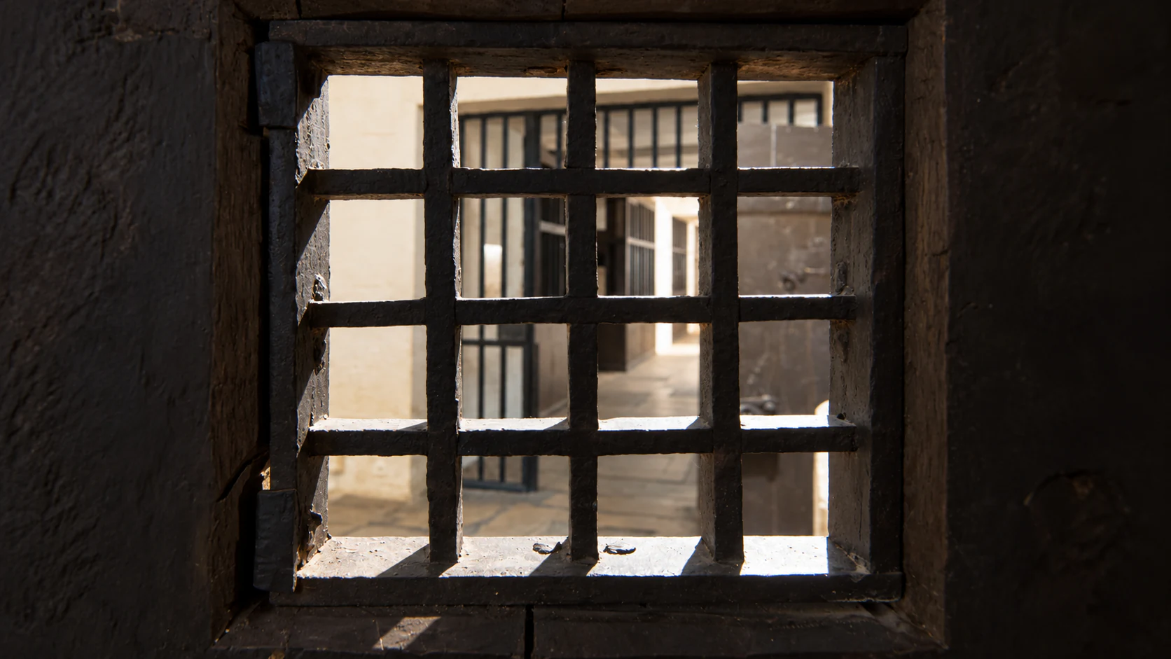 Barred window in the former prison