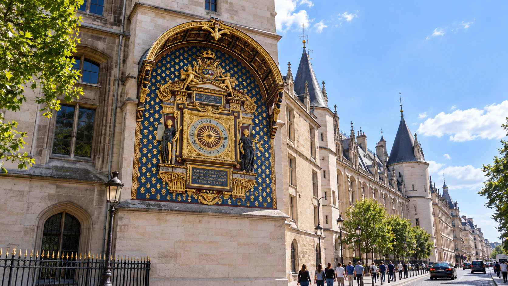 The gilded clock on the Tour de l’Horloge