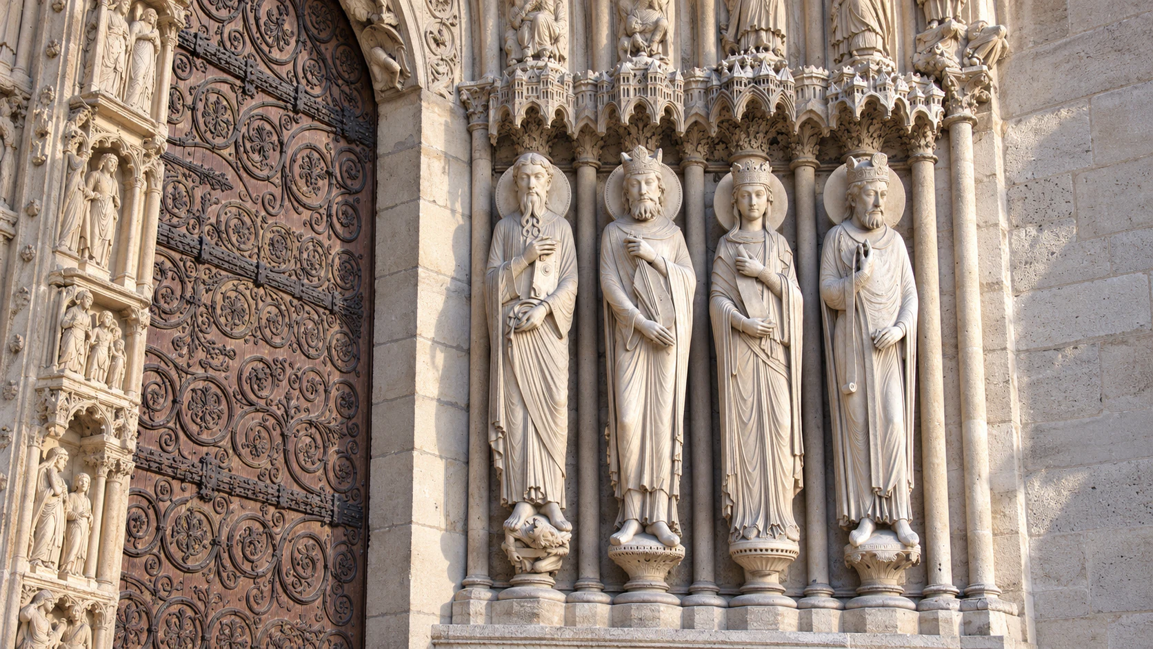 Portal saints and wrought-iron doors