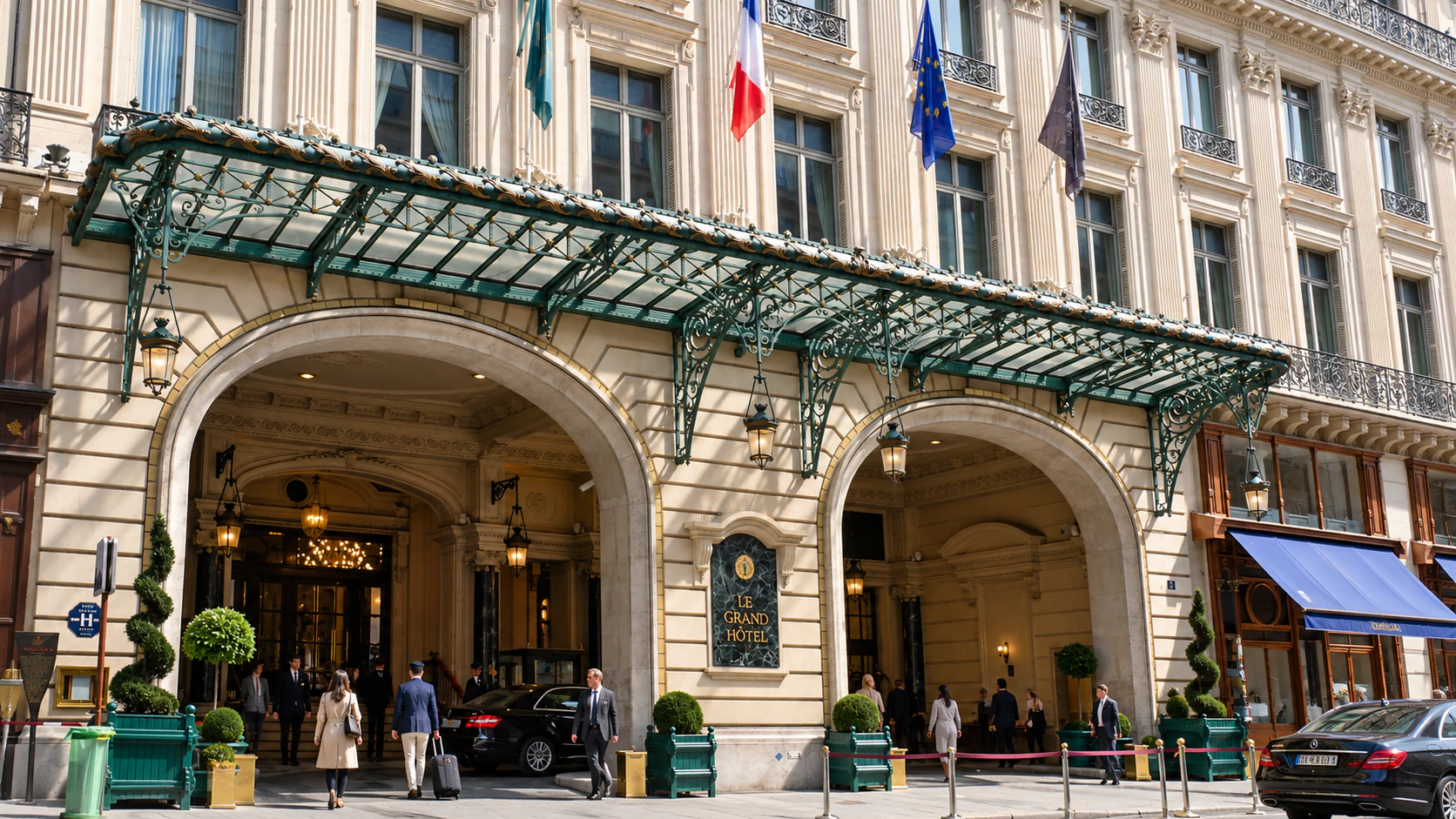 Le Grand hotel entrance on Rue Scribe