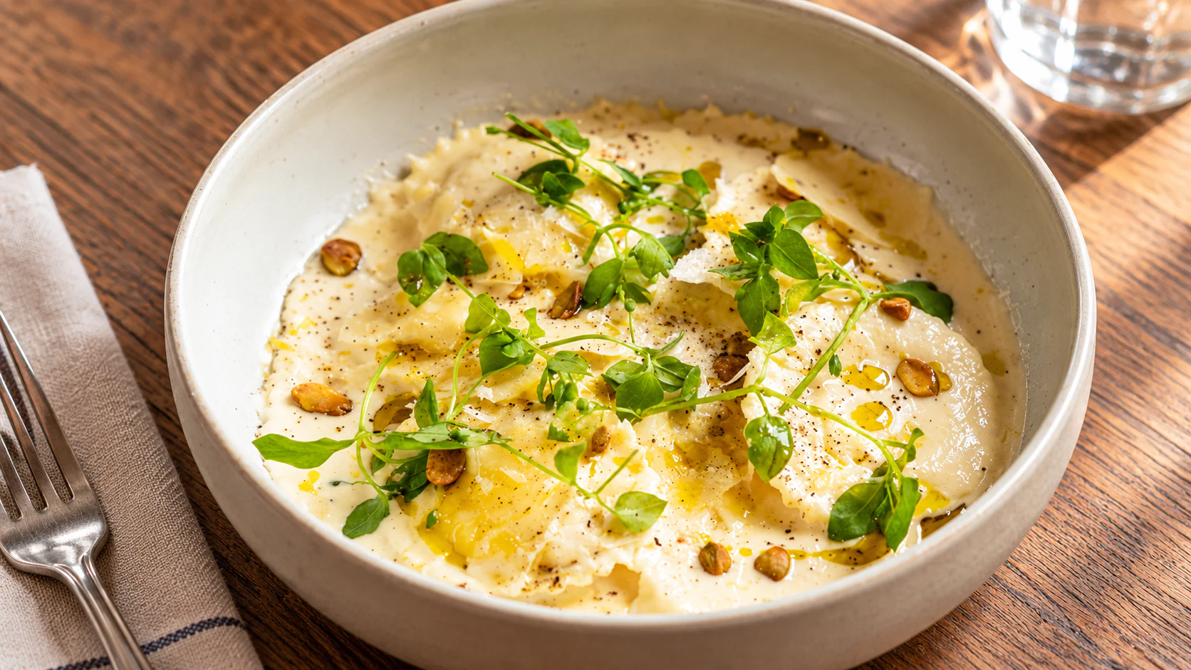 Goat’s-cheese and honey ravioli