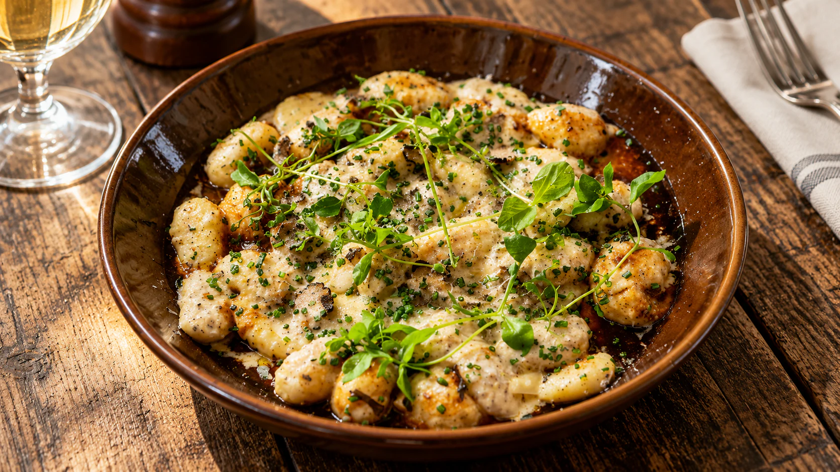 Mushroom-cream gnocchi