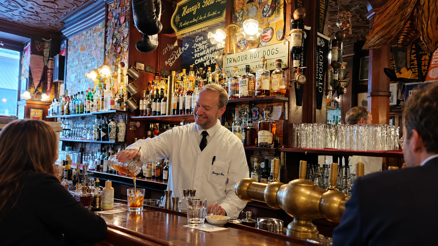 Service at the mahogany bar