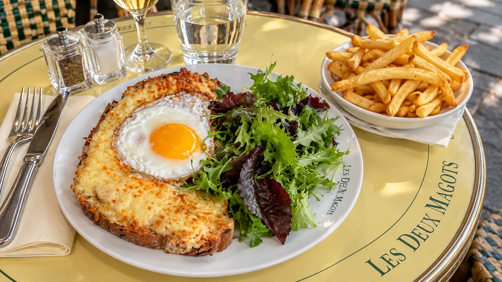 Croque-madame and salad