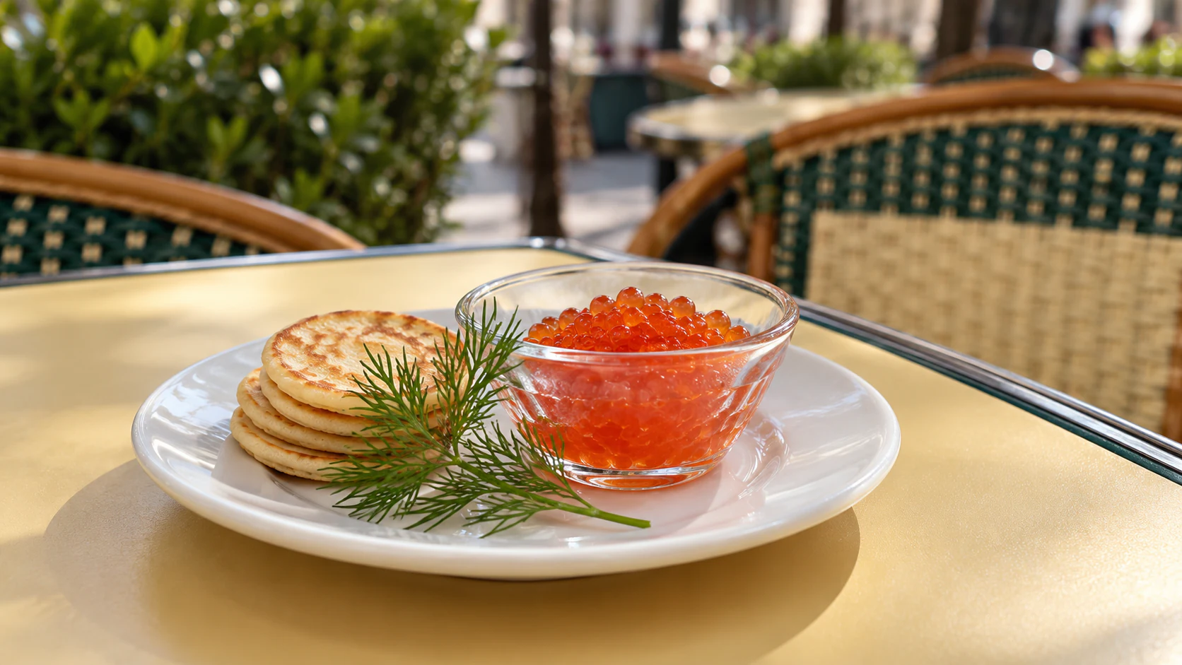 Salmon roe and blinis