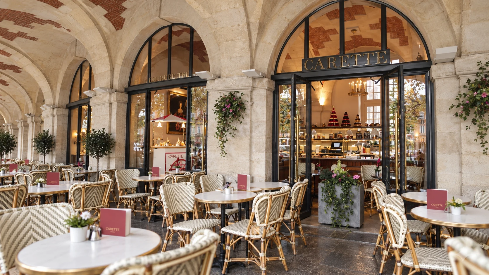 Tables under the arcade