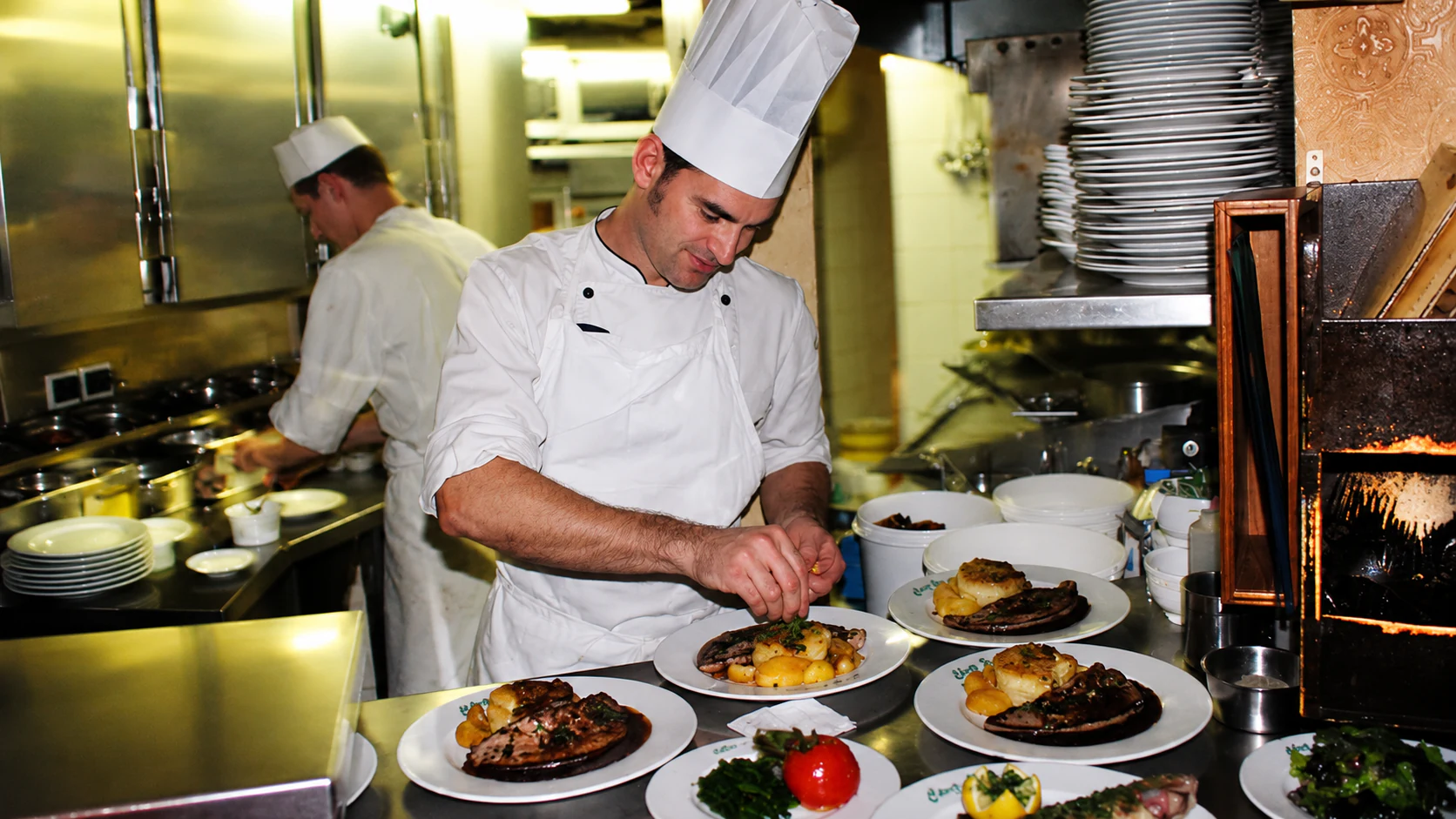 Dishes at the kitchen pass