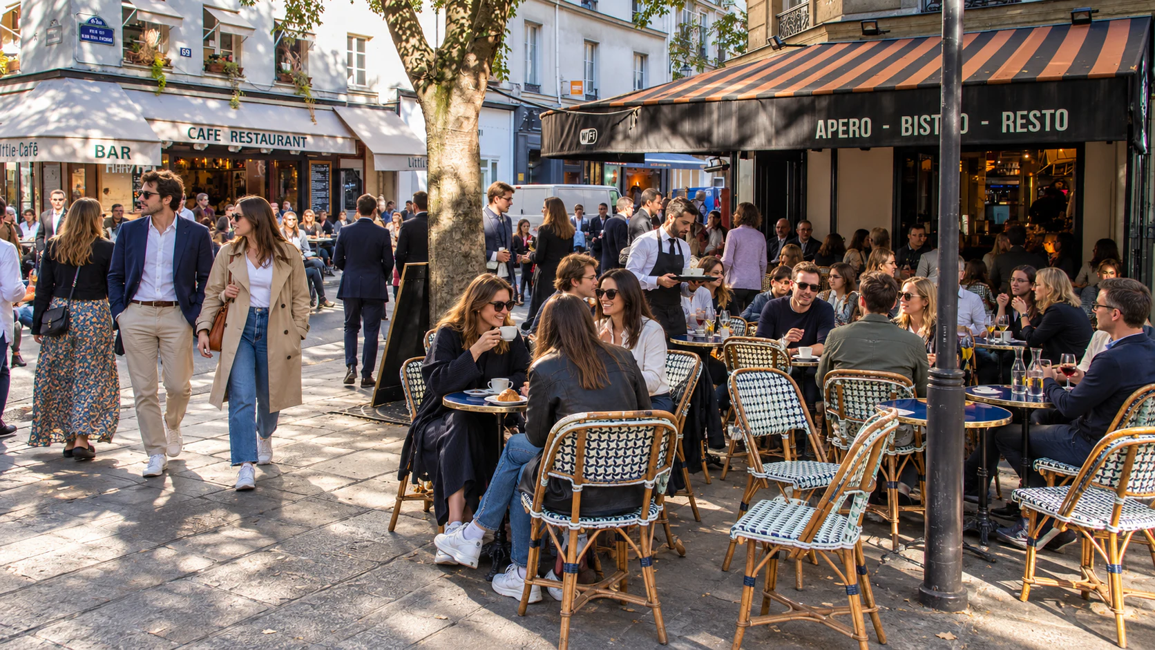 Marais pavement cafés