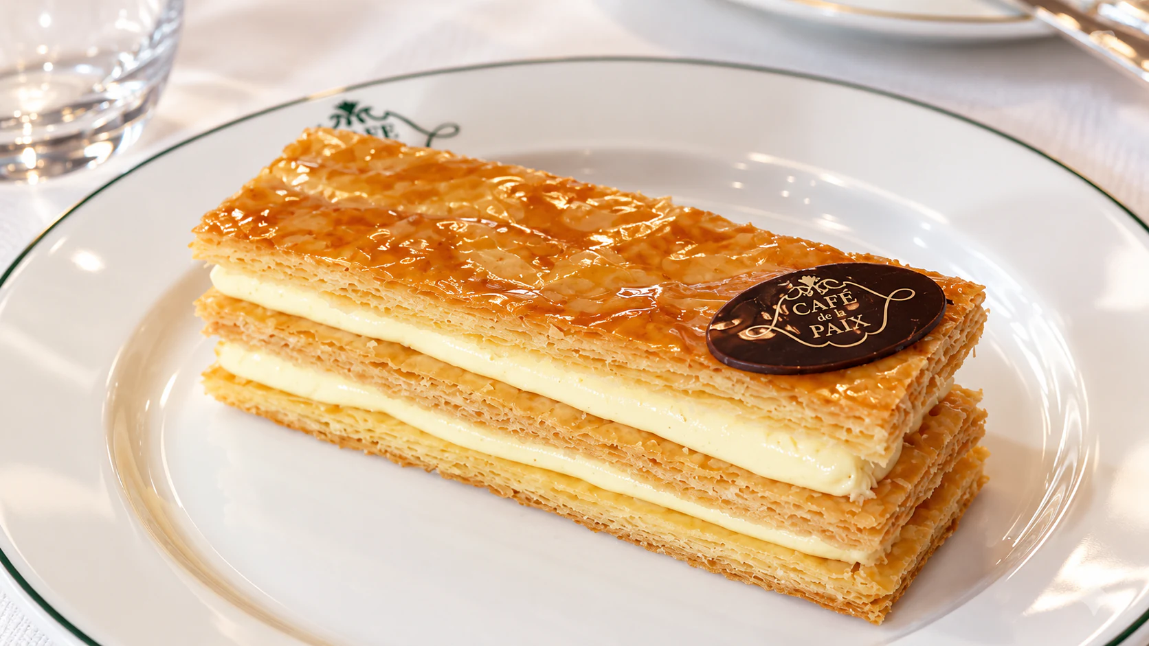 Caramelised millefeuille, with layers of puff pastry and vanilla custard, served at Café de la Paix.