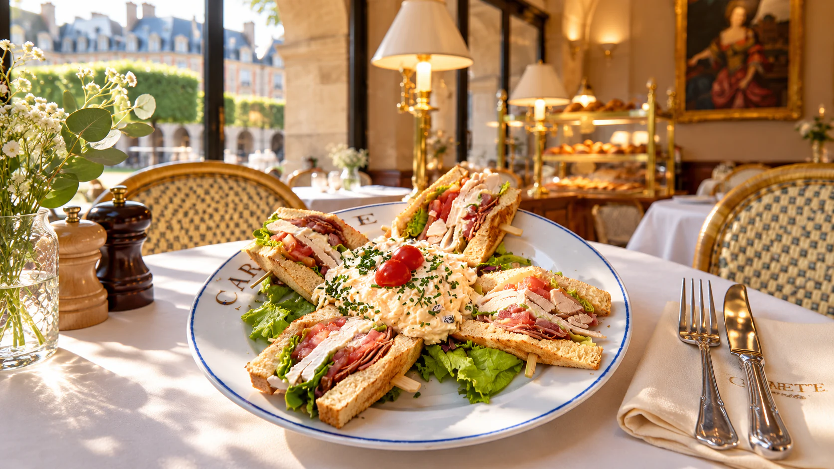 Club sandwich and salad