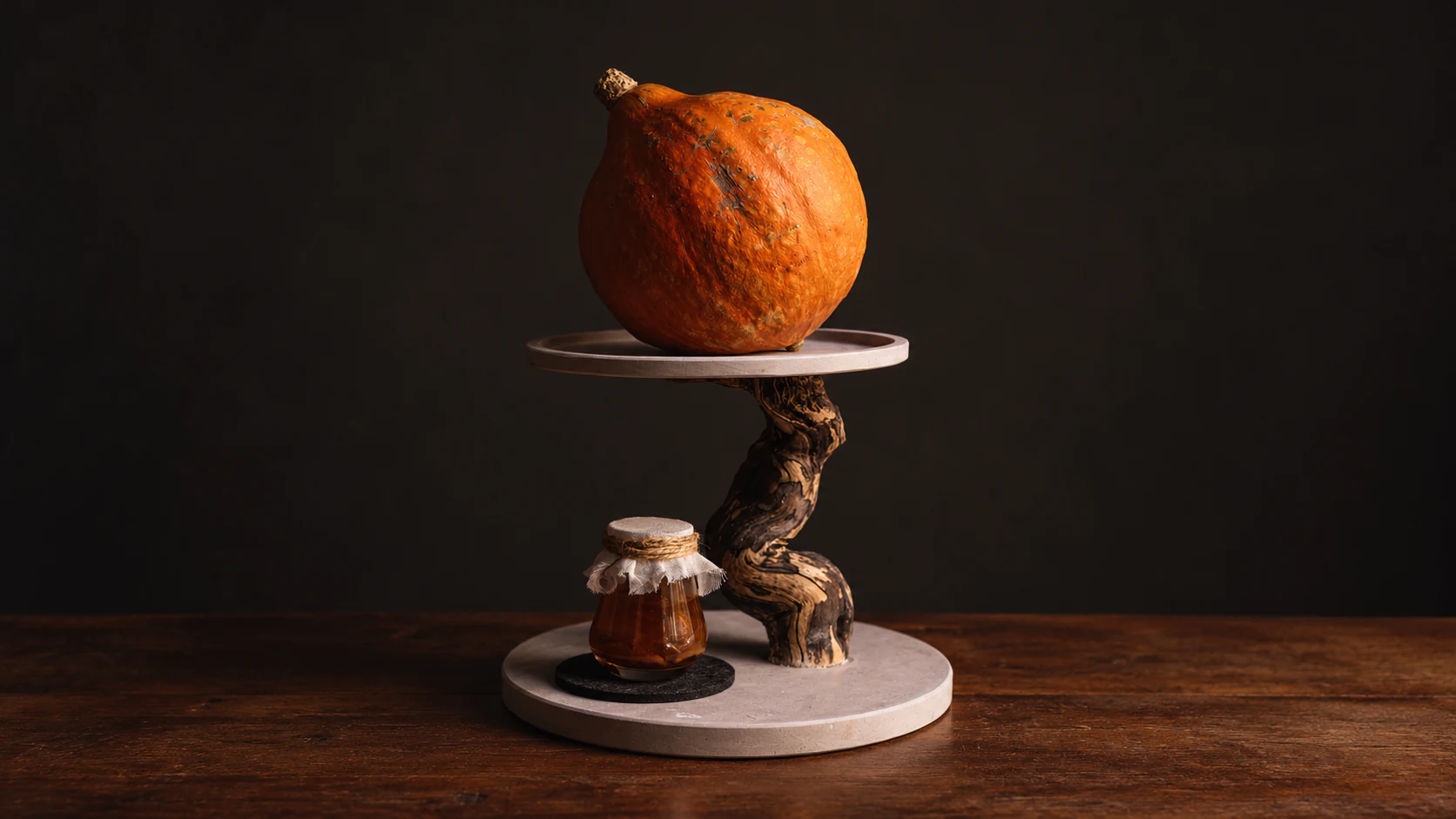 Autumn pumpkin and a preserve jar on David Toutain’s seasonal display