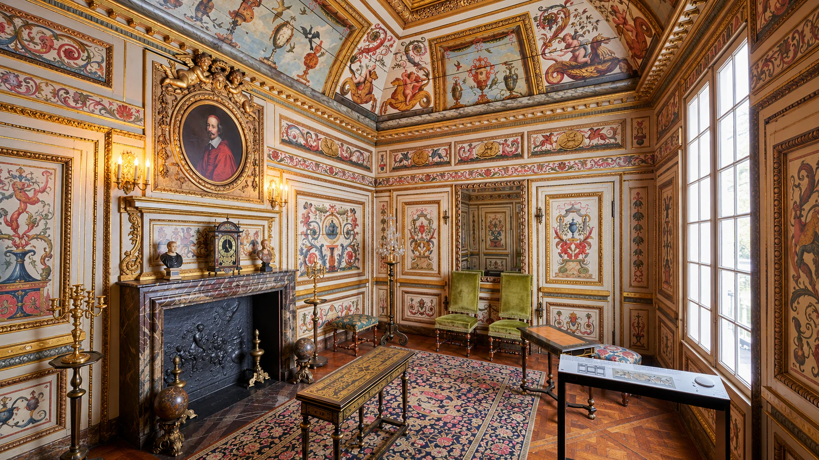 Painted cabinet and fireplace from the Hôtel Colbert de Villacerf at Musée Carnavalet