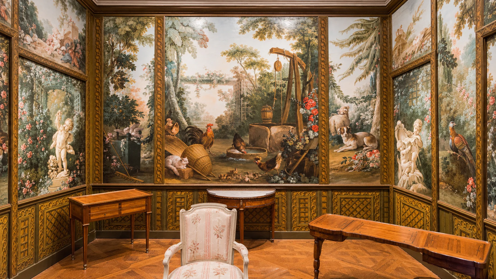 Pastoral painted panels in the Demarteau salon at Musée Carnavalet