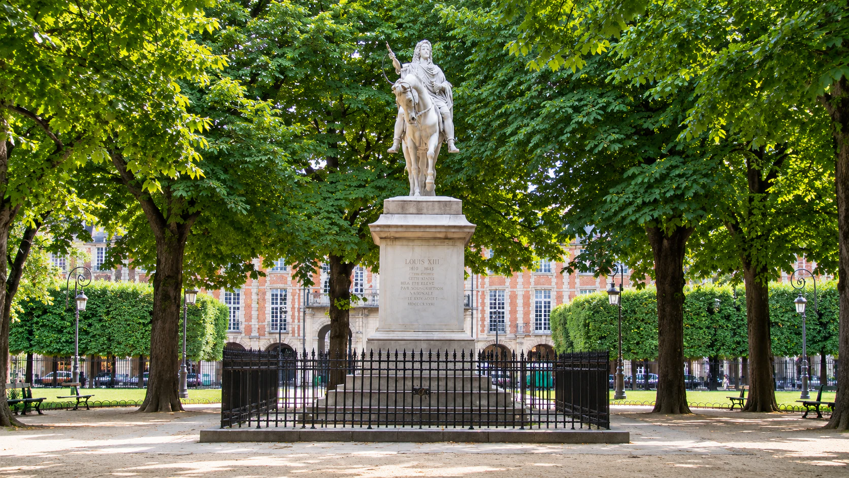 Marble equestrian statue of Louis XIII in Place des Vosges