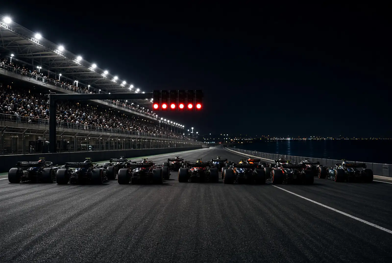 Editorial illustration: grid start lights night